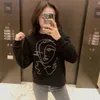Women Fashion Simple Chest Abstract Girl Pattern Hoodies Female Solid Color Round Neck Long Sleeve Pullover Chic Top 210520