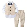 Kleinkind Baby Jungen Langarm Hemd + Weste + Hosen Herbst Mode Kleidung Sets 3 stücke Kinder Jungen Gentleman Kleidung anzüge 210521