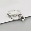 Mode lycka till första bokstaven 925 Sterling Silver Dainty Ring för Kvinnor Retro Vintage Thai Tassel Chain Gifts Cluster Rings