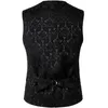Black Steampunk Suit Vest Men Gothic Victorian Single Breasted Brocade Medieval Halloween Cosplay Jacquard Waistcoat Costume 3XL 210923