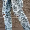 Jeans da uomo stile strappato streetwear moda pantaloni con stampa jacquard matita hip hop 6hfq