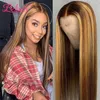 Beliself Highlight Lace Front Human Hair Wigs Brazilian Ombre Remy Preucked 13x4 Straight Lace Frontal Wigs 4/27 HDシームレス