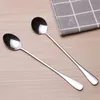 Rostfritt stål Tea Spoons Långt handtag Kaffe Mjölk Rörning Scoop Ice Cream Cake Dessert Sked Bar Verktyg Round Scoops BH4525 WLY