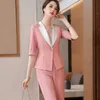 Pink Suit Summer Fashion Temperament Business Formal Slim Blazer And Skirt Office Ladies Work Wear 210604