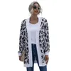 Autumn Winter Leopard Thin Knitted Cardigan Coat Women Long Sleeve Plus Size Fashion Vintage s Female 210603