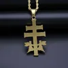 Högkvalitativa Hip Hop Rhinestones Paved Iced Out StainlSteel Caravaca Angel Cross Pendants Halsband för män Rapper Smycken X0509