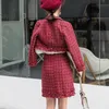 Fall Winter Small Fragrance Vintage Tweed Two Piece Set Women Single-Breasted Woolen Short Jacket Coat + Mini Skirt 2 220302