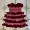 Летние женские высококачественные бордовые перья сексуальные без бретелек тощий мини-элегантный ночной клуб вечернее платье Vestidos 210525