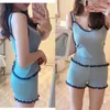 2020 Summer Lounge Wear Tank Tops Shorts Pijamas Conjuntos para Mulher Suspenders Sling Sexy Lace Modal Comfy Sleepwear Mulheres Pijamas X0526