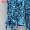 Summer Women Off Shoulder Blue Floral Square Neck Short Sleeve Ladies Mini Dress Vestidos 1F98 210416