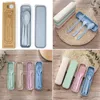 4 Sets Portable Wheat Straw Cutlery Spoon Chopsticks Fork Tableware set Daily Use Reusable Eco-Friendly BPA Free Utensils for Kids Adult Travel Picnic Camping