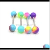 Drop Leverans 2021 Tongue Bar Rings Piercing Straight Barbell Surgical Steel 14g Balls Colorfoul Fashion Body Jewelry 16mm Längd JH3TQ