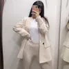 Blazer Femme Blanc Plaszcz Wiosenny Damski Vertikale Casual Frauen Anzug Mantel Completo Donna Mode Zweireiher Damen 210521