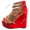 Olomm Fatti A Mano Delle Donne Sandali Gladiatore Catena Cerniera Zeppe Tacchi Open Toe Fucsia Rosso Viola Partito Scarpe Donna US Plus Size 5-20