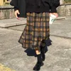 Vintageull Pläterad Plaid Kjol Kvinnor Hög midja Plus Storlek Lång Höst Vinter Harajuku Kvinna Party Streetwear 210619