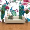 Sfondi Acquerello Pavone Seduto Sull'albero Fiore Peonia Carta da parati per soggiorno Tv Divano Sfondo Carte da parati Home Decor Murale 3d