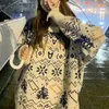 Ezdgaga Dzianiny Sweter Sweter Kobiety Vintage Harajuku Outwear O-Neck Miękkie Luźne Damskie Topy Snowflake Christmas Moda Daily 210430