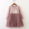 Humor beer baby meisje jurk lente herfst gloednieuwe bloem print lange mouwen mesh prinses kerstjurk meisjes kleding q0716