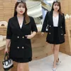 Women's plus size XL-4XL professional female pants suit two-piece High quality black lady office jacket Slim bust pleated skirt 210527