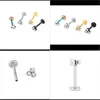 Labret, Body Drop Delivery 2021 3 Clear Gem Lip Ring Stud Stud Tragus 상단 귀 Helix Rim Labret Earring Barbody 피어싱 보석 내부 three