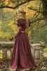 Dark Wine Retro Lange Mouwen Avondjurk Kledingstuk Vintage Historische Kostuum Court Outfit Party Wear Prom Movie Gown Robe de Soiree