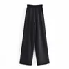 Za czarny wysoki talia spodnie florle lato kobiety elastyczne talii przednie rzutki wiązane szerokie spodnie nogi kobiece eleganckie spodnie vintage 210602