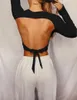 CNYISHE Sexy Backless Lace Up Long Sleeve Tees Autumn Women T Shirts Bodycon Bandage Crop Tops Tee Cropped Shirts Female Blusa 210419
