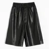 Chegadas Preto PU couro shorts mulheres outono inverno solto perna larga calça calça casual cintura alta mujer 12238 210512