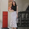 Office 2 piece set Suit For women Summer Korea Black Knitted Tops White Dot Long Skirt Sexy ladies formal 210602