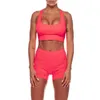 Two-Piece SeamlSexy Yoga Suit Women , Tops Bra + Yoga Shorts Fluorescent Green Tracksuits For Female FitnSports Set X0629