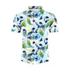 남성 캐주얼 셔츠 셔츠 짧은 소매 2022 패션 여름 공작 깃털 인쇄 라운드 넥 루스 탑