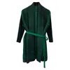 LANMREM Effen kleur sjaalkraag Mid-length cardigan vrouwen herfst Koreaanse losse geplooide jas met riem hoge kwaliteit PC78 210914