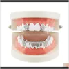 Grillz, Body Jewelry Drop Delivery 2021 Punk Set Gold Sier Teeth Grillz Top & Bottom Grills Dental Mouth Caps Cosplay Party O8Rbp