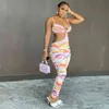 MHCMBBSBS Sexy Bandage Bodycon Jumpsuits Halter Tie-Dye Print Dames Mouwloze Pakken Party Beach Rompertjes 210517