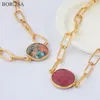 Pendant Necklaces 14inch Gold Plating Muliti-kind Gems Stone Pnedant Necklace High Quality Link Chain Metal Chokers For Women HD0353