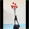 예술과 공예 고급 풍선 조각상 Banksy Flying Balloons Girl Art Sculpture Resin Craft Home 장식 크리스마스 선물 57cm tb du14v