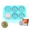 6 griglie Bitcoin Design Stampi da forno Vassoio per cubetti di ghiaccio in silicone Stampo per ghiaccio fai-da-te Biscotti al cioccolato Biscotti Creatore di cubetti di ghiaccio per cucina Cocktail di whisky