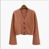 Cardigan Höst Lång Flare Ärm Kort Tröja Kvinnor Ribbed Stickade Bomull Toppar Svart Vit Ladies Mjuk Outwear Kvinna 211007