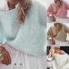 Women Lantern Long Sleeve O-Neck Sweater Fluffy Fuzzy Mohair Pullover Top Chunky Knit Solid Color Oversized Loose Jumper X0721