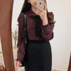 Korean Loose Plus Size Blouse Spring Long-Sleeved Chiffon Shirt Office Cardigan Puff Sleeve Crop Top Women 9820 210415