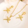 18 K Solid G Gold Starfish Hanger Ketting Oorbellen Hippocampus Dier Sieraden Jonge Stijl Papoea Guinea Traditional Party