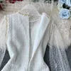 Damska sukienka garnitur koronki dolna koszula damskie Tweed Zroszony z koralikami Kamizelka na szyi nad kolanami A-Line Dwuczęściowy zestaw Vestidos ML407 210506