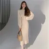 Koreański Elegancki Dzianiny Dwuczęściowe Zestawy Spódnica Kobiety Krótkie Pullover + Wysoka Talia Długie Garnitury Ladies Moda 2 szt 210518