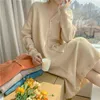Otoño Invierno moda coreana Casual de punto de dos piezas conjunto mujeres Cardigan Tops + faldas largas conjuntos sueltos 2 piezas trajes 211119