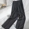 Pantaloni da abito tinta unita a vita alta dal petto alla moda pantaloni casual coreani sottili da donna causali da donna dritta a nove punti 210420