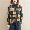 İlkbahar Sonbahar Sanatlar Stil Kadınlar Uzun Kollu Balıkçı Yaka T-Shirt Vintage Baskı Gevşek Rahat Tee Gömlek Femme Büyük Boy M702 210512 Tops
