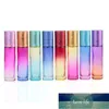 10ml Gradient Color Glass Butelki z roletą ze stali nierdzewnej, kolorowe szczotkowane plastikowe czapka do eterycznych perfum olejku OWD7325