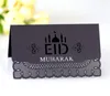 Eid Mubarak Party Table Card 100pcs / Lot Ramadan Paper Hollow Out Bröllopsfestival Sittkort Muslimska Islamiska Tillbehör