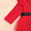 2 pezzi abbigliamento per bambini abito natalizio manica lunga maglia peluche cucita pullover abito cintura ragazze primavera autunno abbigliamento 6M-4T G1026
