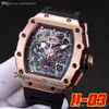 2022 Orologio da uomo automatico Miyota Oro rosa Big Date Quadrante scheletro verde nero Cinturino in caucciù rosso Super Edition 5 Stili Puretime01 03RG-b2